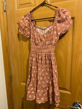 Altar'd State Rust Floral Smocked Waist Mini Dress